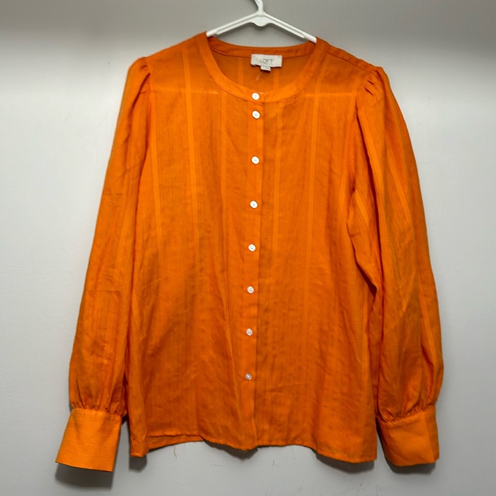 Loft Orange button down puff sleeve shirt size M NWT
